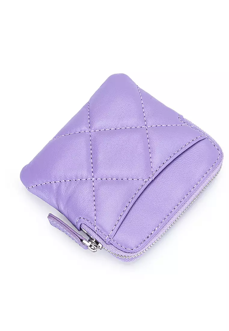 Quilted Sheepskin Card Holder Zip Purse