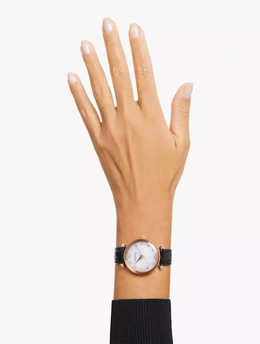 Crystalline Wonder Watch, Swiss Made, Leather Strap, Black, Rose Gold-Tone Finish - Black