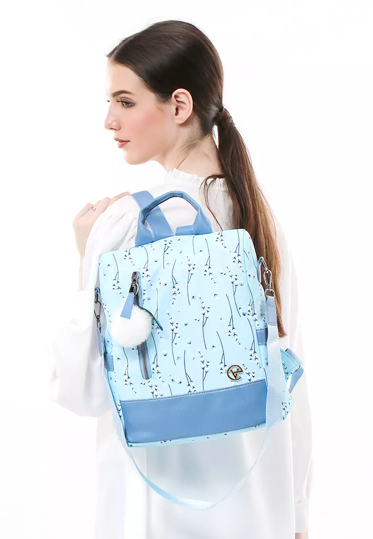 Cintya Tas Ransel Wanita Waterproof Motif Bunga Premium Quality - Biru