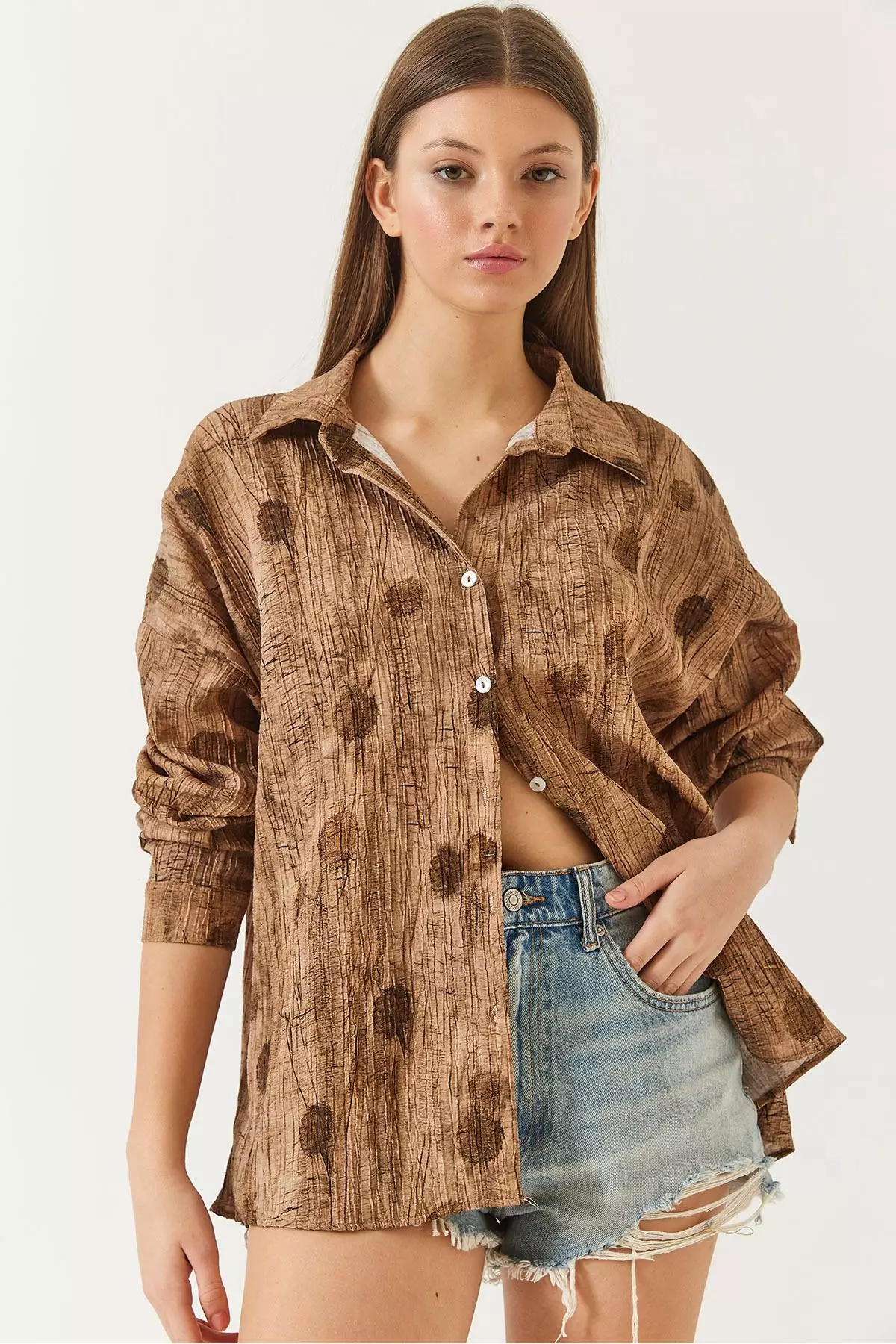 Women's Off Shoulder Print Oversize Shirt 60398 60271063