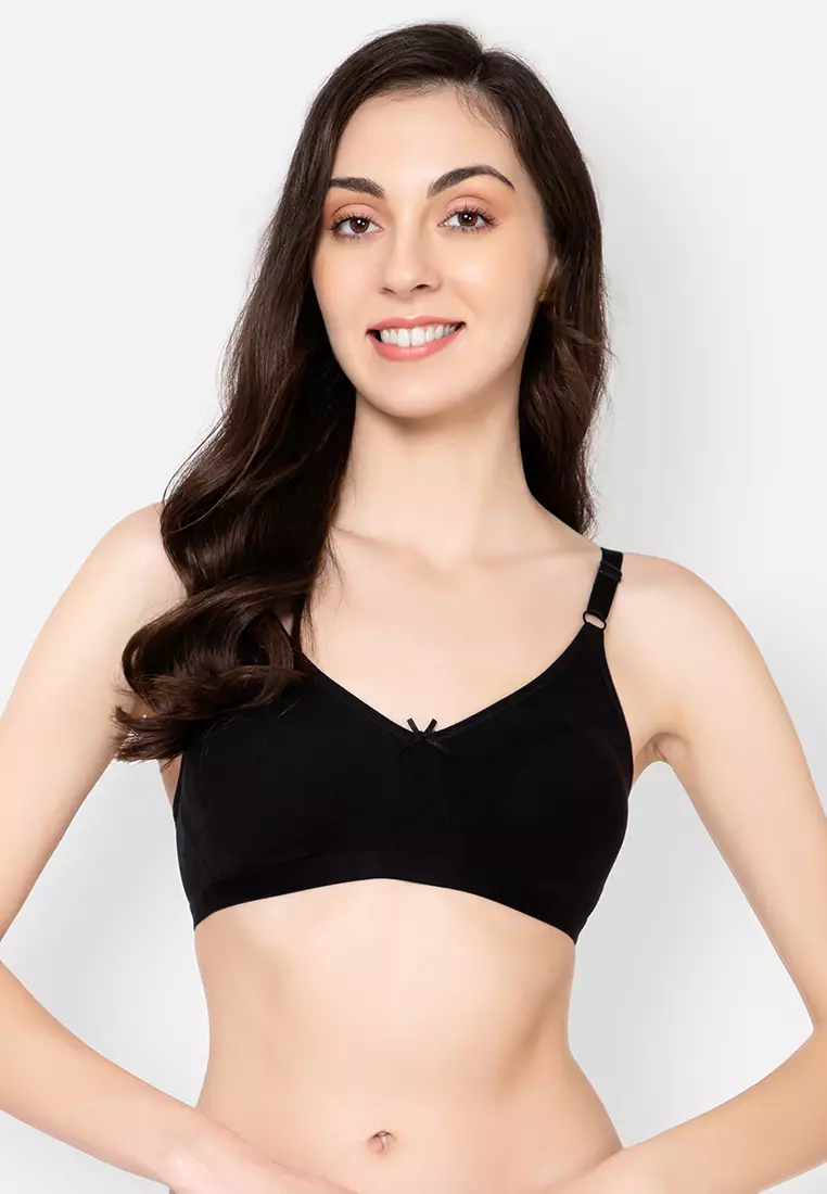 Clovia Non-Padded Non-Wired Full Figure T-shirt Bra in Black - Cotton