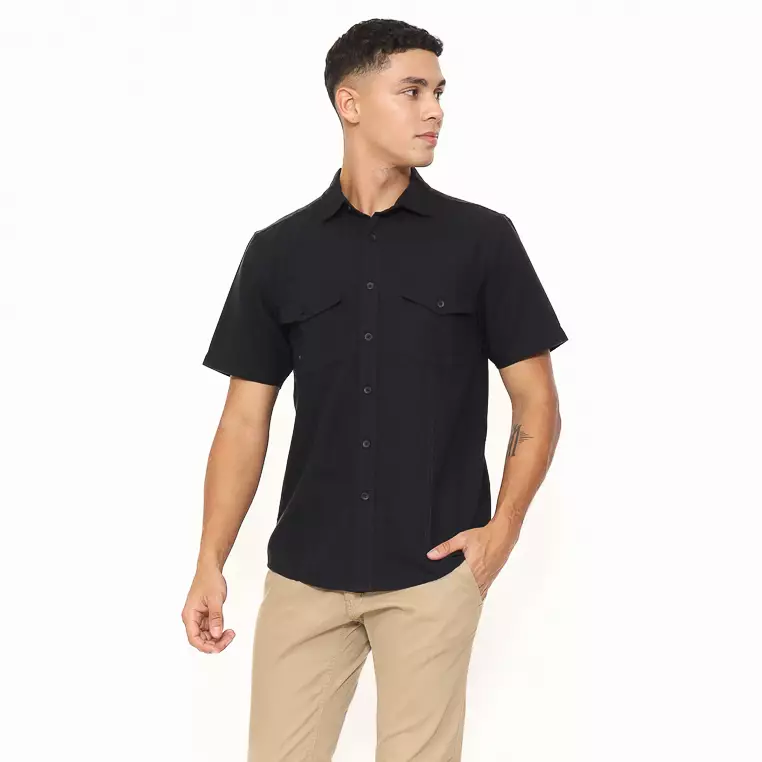 AMK Kemeja Pria Lengan Pendek SHS Eiffel Ss Black
