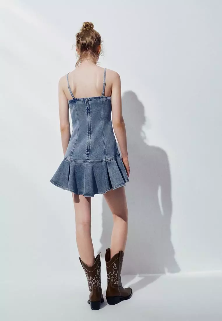 Buy URBAN REVIVO Lace Up Denim Ruffle Mini Dress 2026 Online | ZALORA