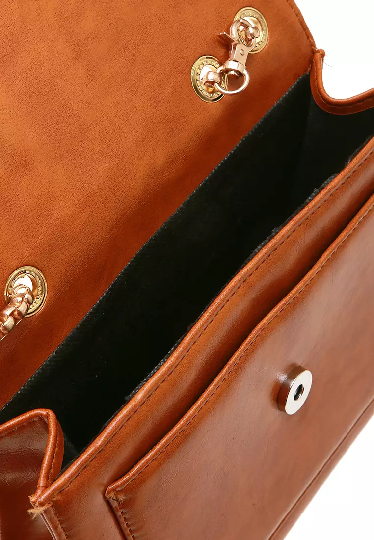 Veniqa Slingbag Wanita Tali Rantai Motif Polos High Quality Premium - Mocca