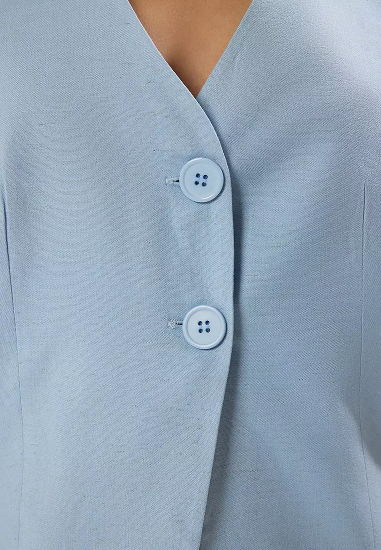 Blue Regular Linen Look Halter Neck Regular Vest Twoss25Ye00096