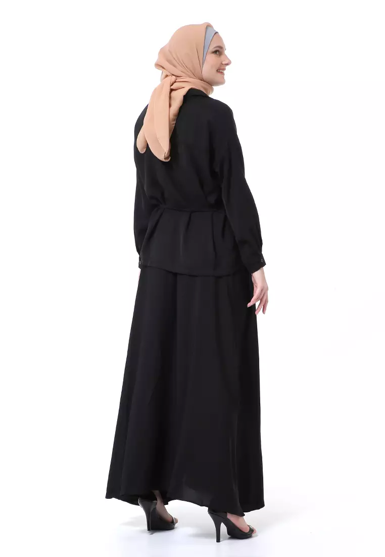Biora Set Muslimah Atasan Bawahan Wanita Motif Polos High Quality Premium - Hitam