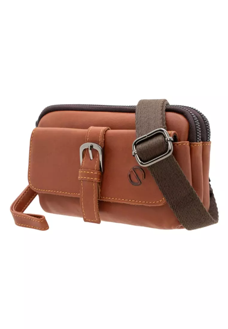 Jack Studio Men's Full Grain Leather Thin Waist Pouch Bag BAC 40315