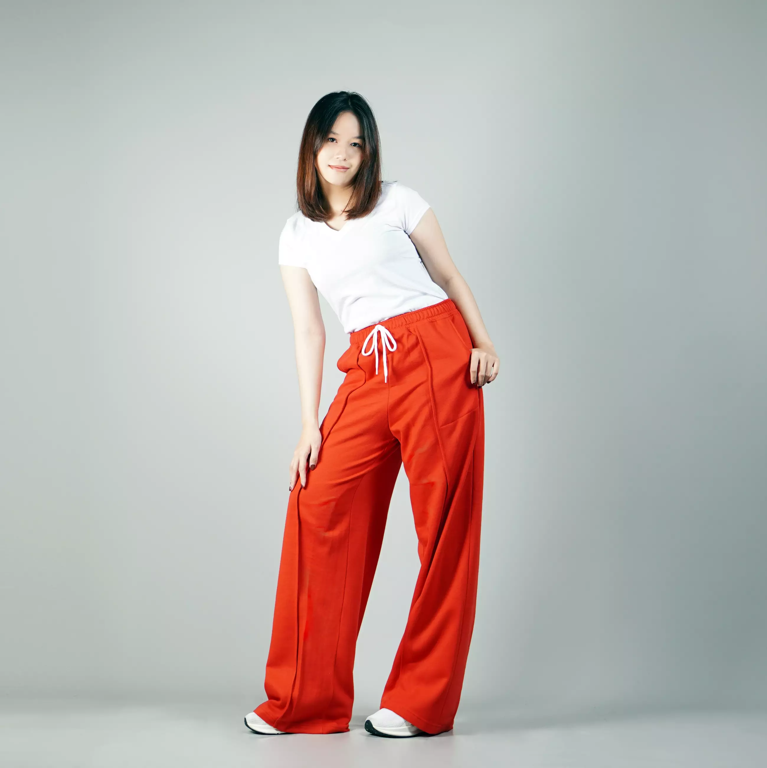 JENNIE Baggy Pants Celana Baggy Loose Pants Wanita - MERAH