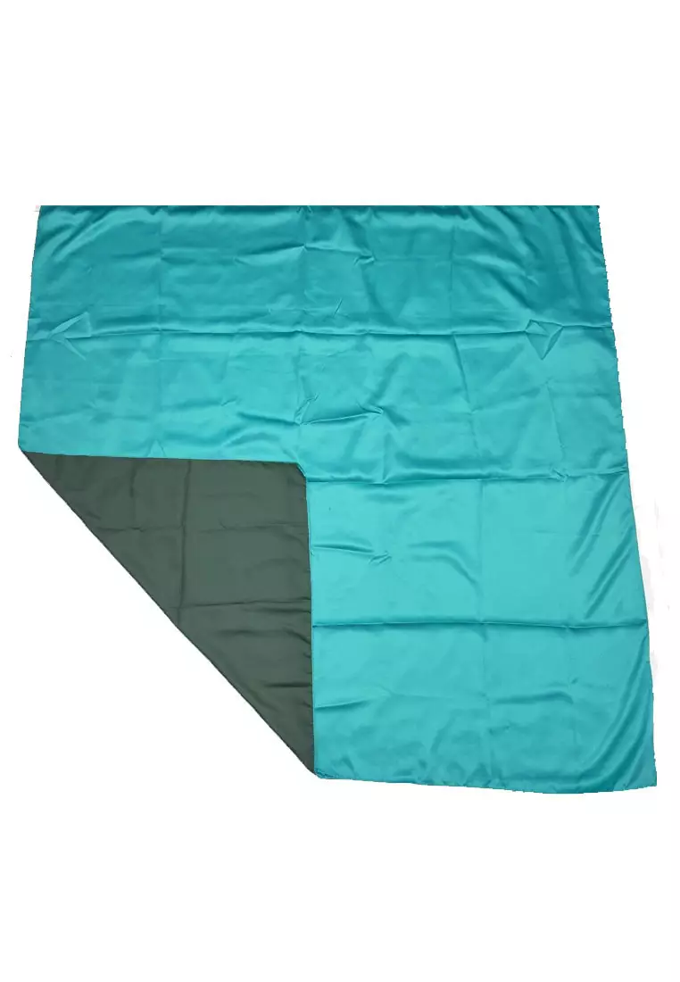 Two-sided Satin Square Scarf Hijab Wanita Bolak-Balik Turquoise