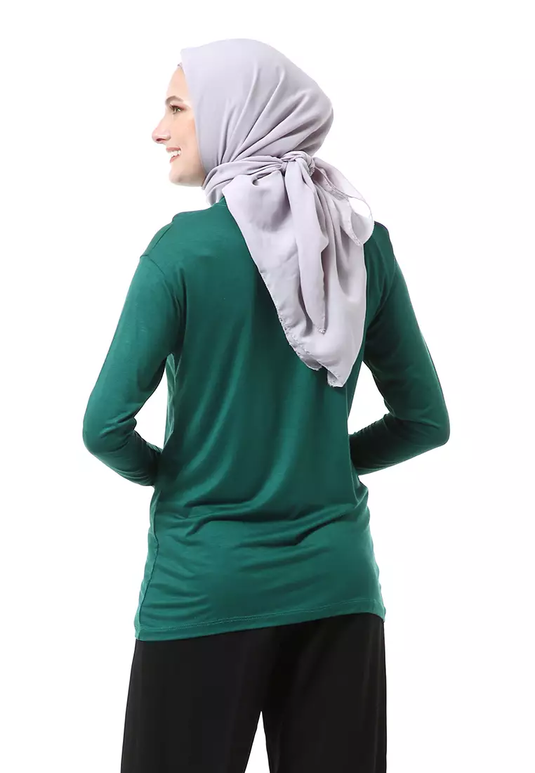Zlora Manset Atasan Wanita Motif Polos Long Sleeve Reguler Fit - Hijau Botol