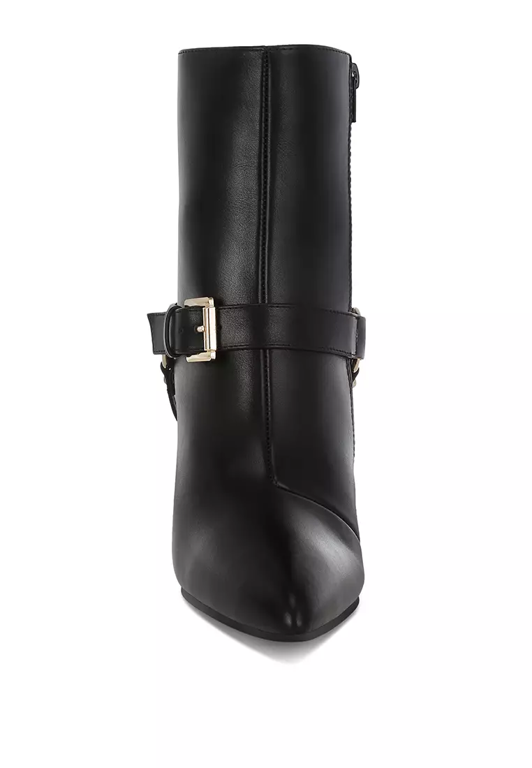 Sepatu bot stiletto detail tali kekang warna hitam