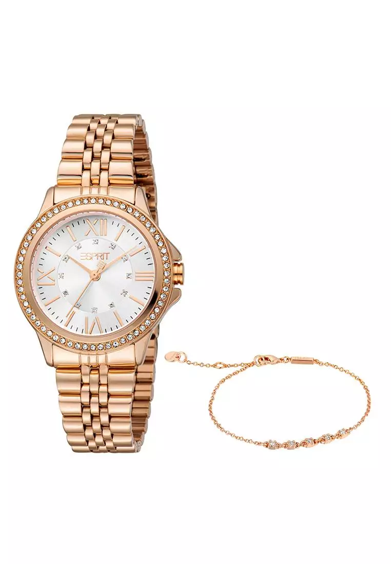 Esprit Paisley Set Rose Gold Stainless Steel Analog Quartz Watch For Women EES1L466M0075