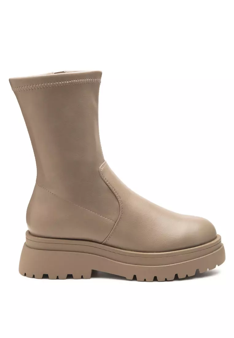 Discount on London Rag  shoes - SKU: Taupe Lug Sole High Ankle Boots