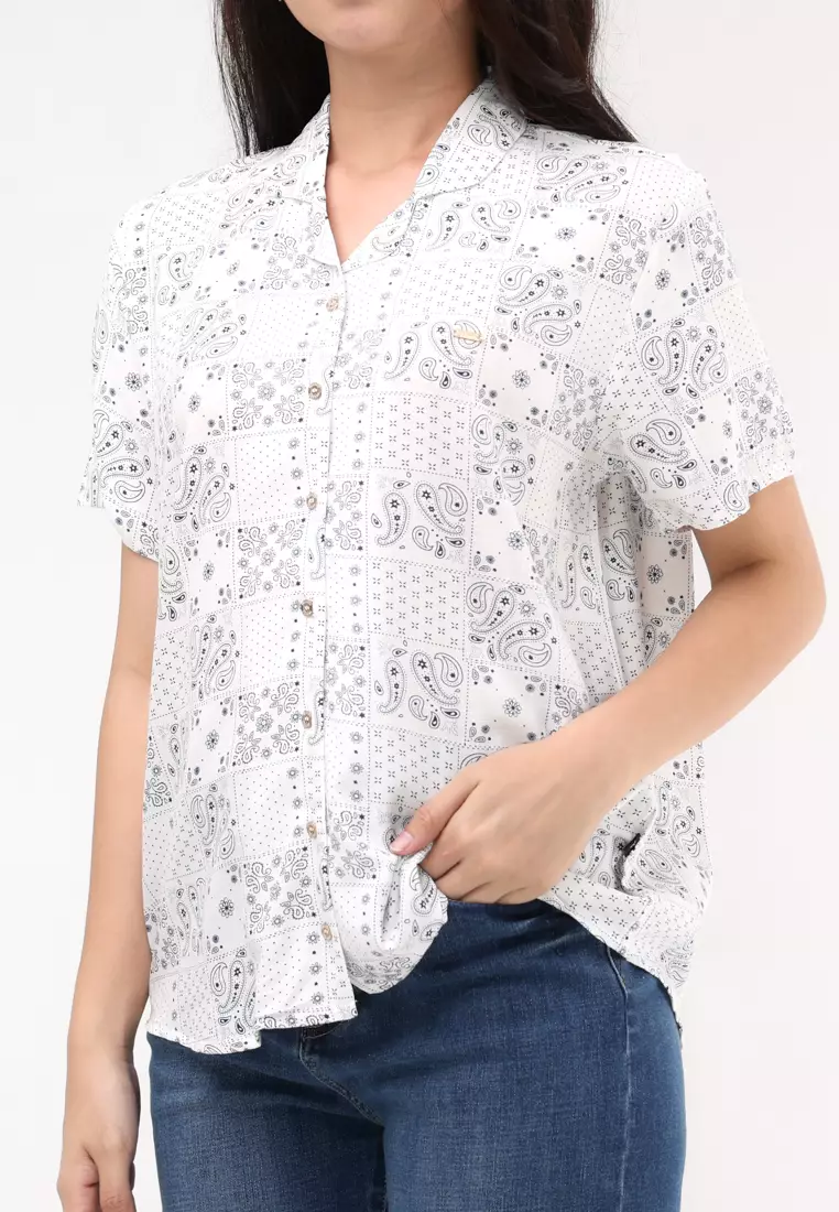 Woven Printed Soft Linen Short Sleeve Blouse