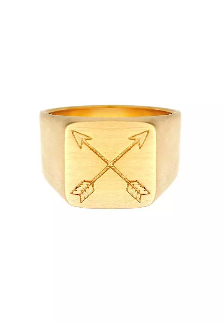 Men's Silver Matte Arrow Signet Ring – Gold-Plated