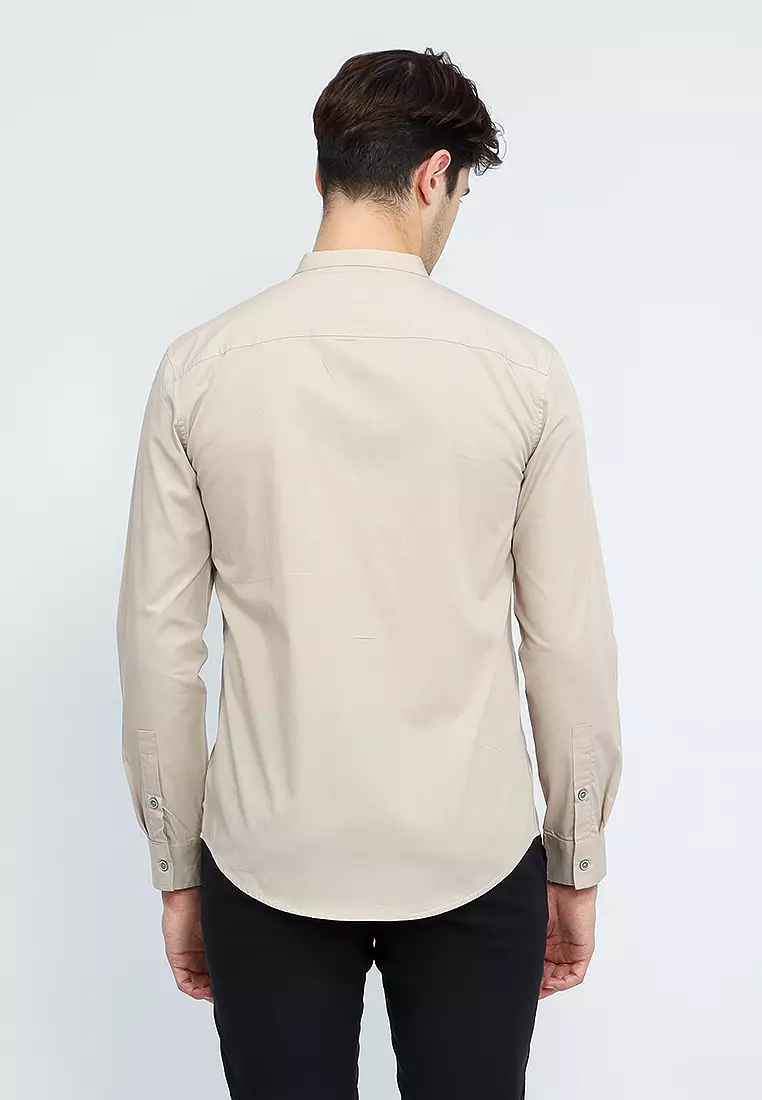 OXCON Kemeja Collarless long sleeve Dual Style Button Khakis