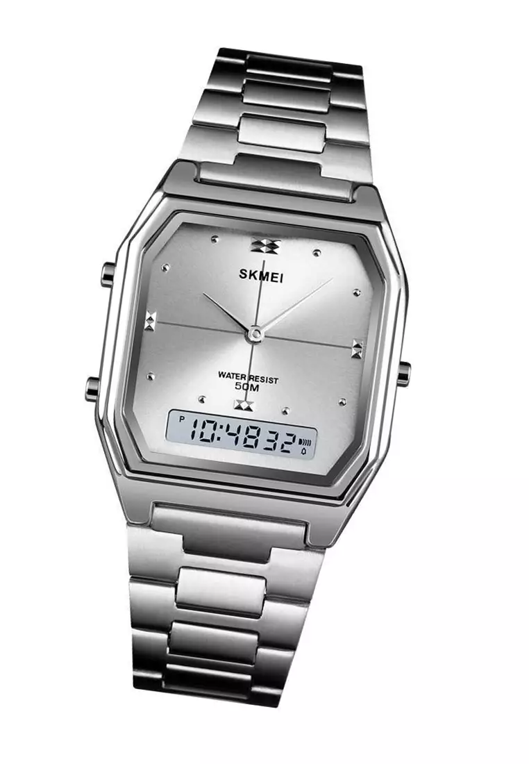 Jam Tangan Casual Analog Digital Modern Pria Water Resistant 30m Strap Tali Material Stainless Steel HH90 ORIGINAL