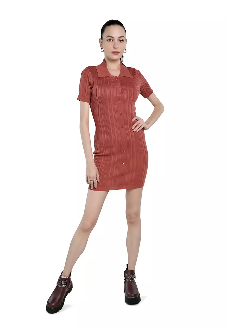 Dress Sweater Bodycon Kerah Marsala