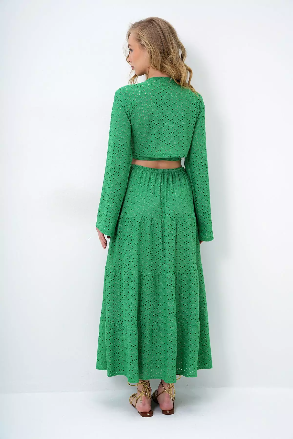 Women's Green Katkat Flounce Guipure Premium Skirt Alc-X14141