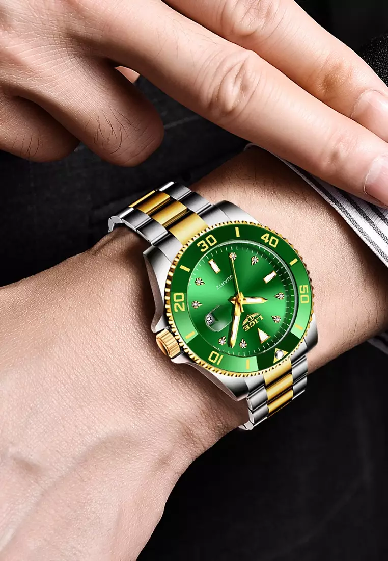 Unisex Classic Diver's Stainless Steel Quartz Watch, Stainless Steel Bracelet