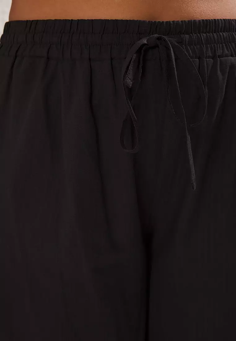 Black Pleated High Waist Carrot/Shalwar Beach Wear Plus Size Trousers Tbbss25Ar00001