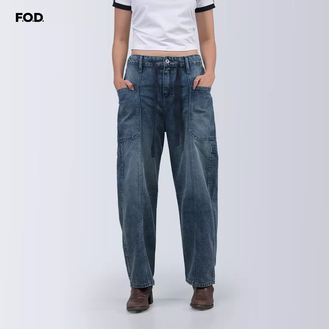 Celana Jeans Wanita Hazel Barrel Medium Blue