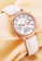 LIGE 白色 and 金色 LIGE 女士計時石英手錶，34 毫米，IP 玫瑰金色不銹鋼，舖有水晶，皮革錶帶上的白色錶盤 8E62AACE7DDCECGS_3