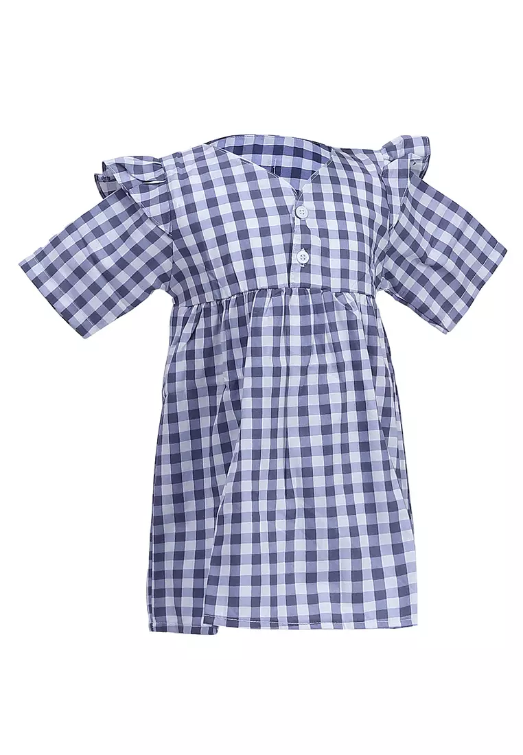Octavia Blouse Anak Perempuan Tunik Lengan Pendek Plaid Motive Material Cotton ORIGINAL - Blue