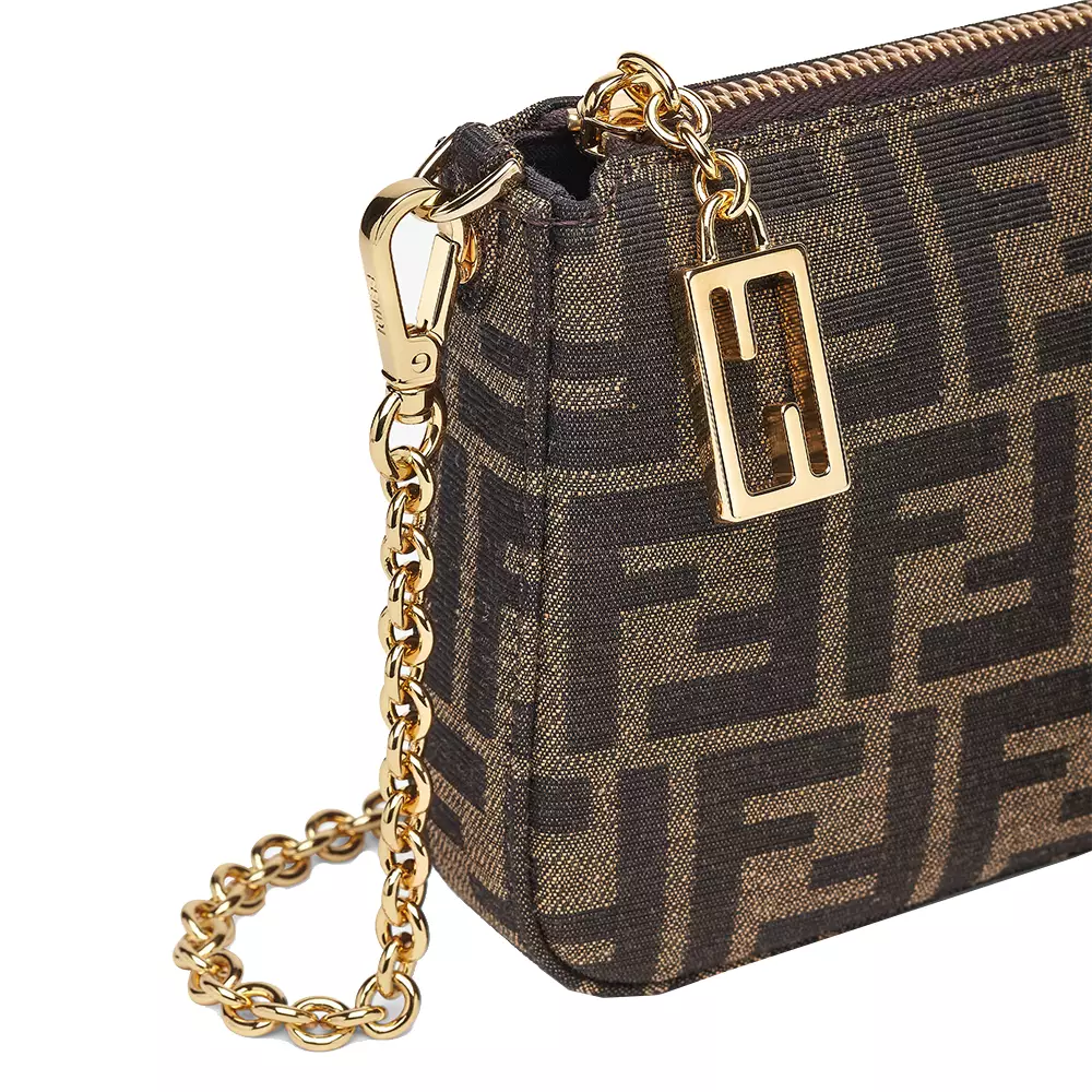 FF Jacquard Baguette Pouch With Chain Brown