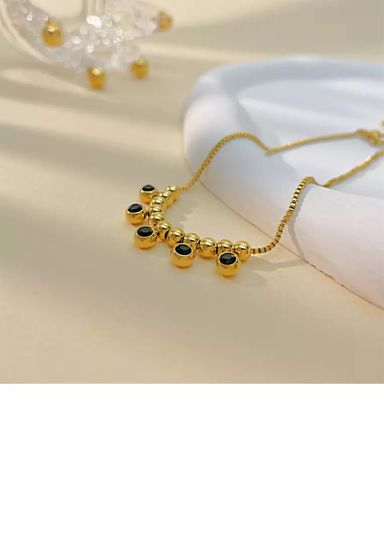 Simple and Fashion Plated Gold 316L Stainless Steel Geometric Ball Bracelet with Green Cubic Zirconia