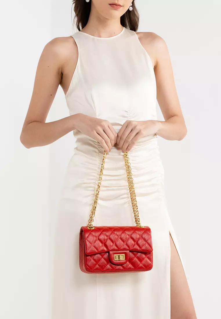 Red leather on sale shoulder bag