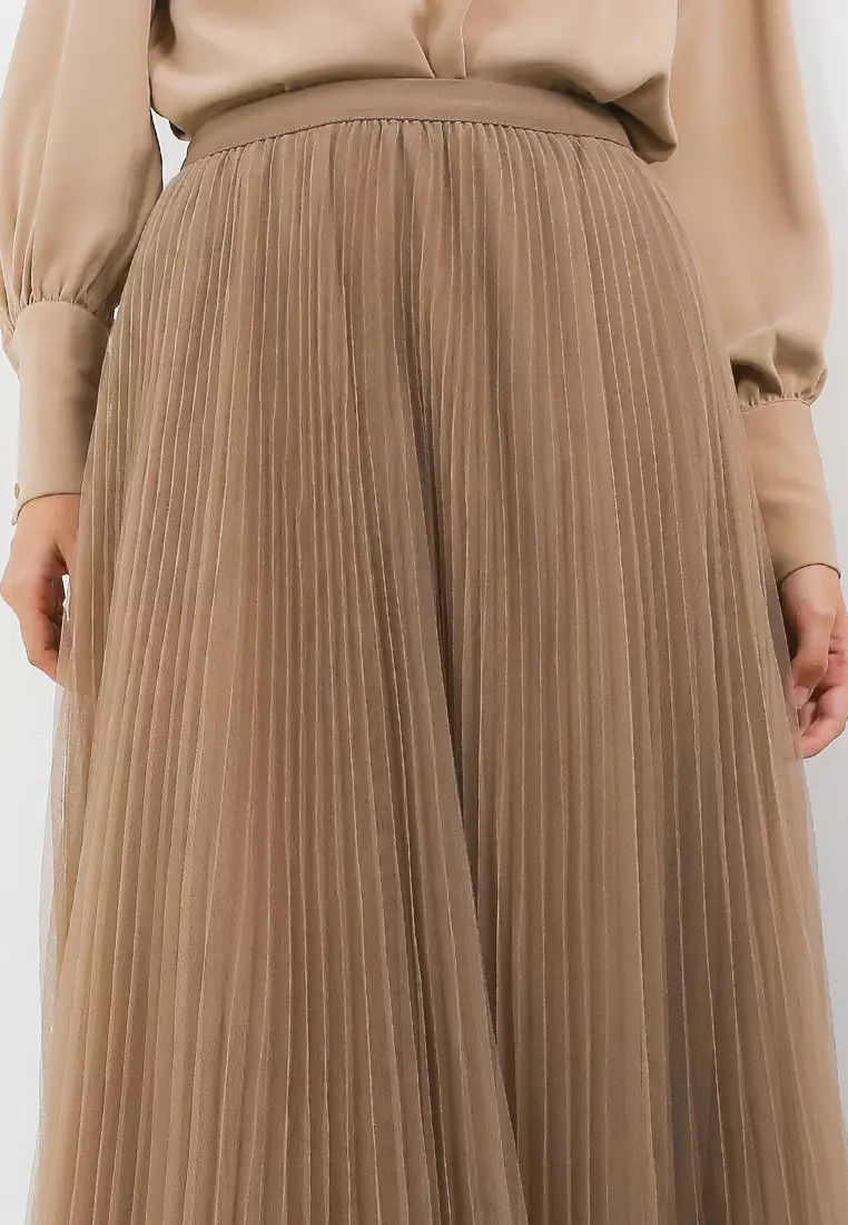 Pleated Tulle Maxi Skirt