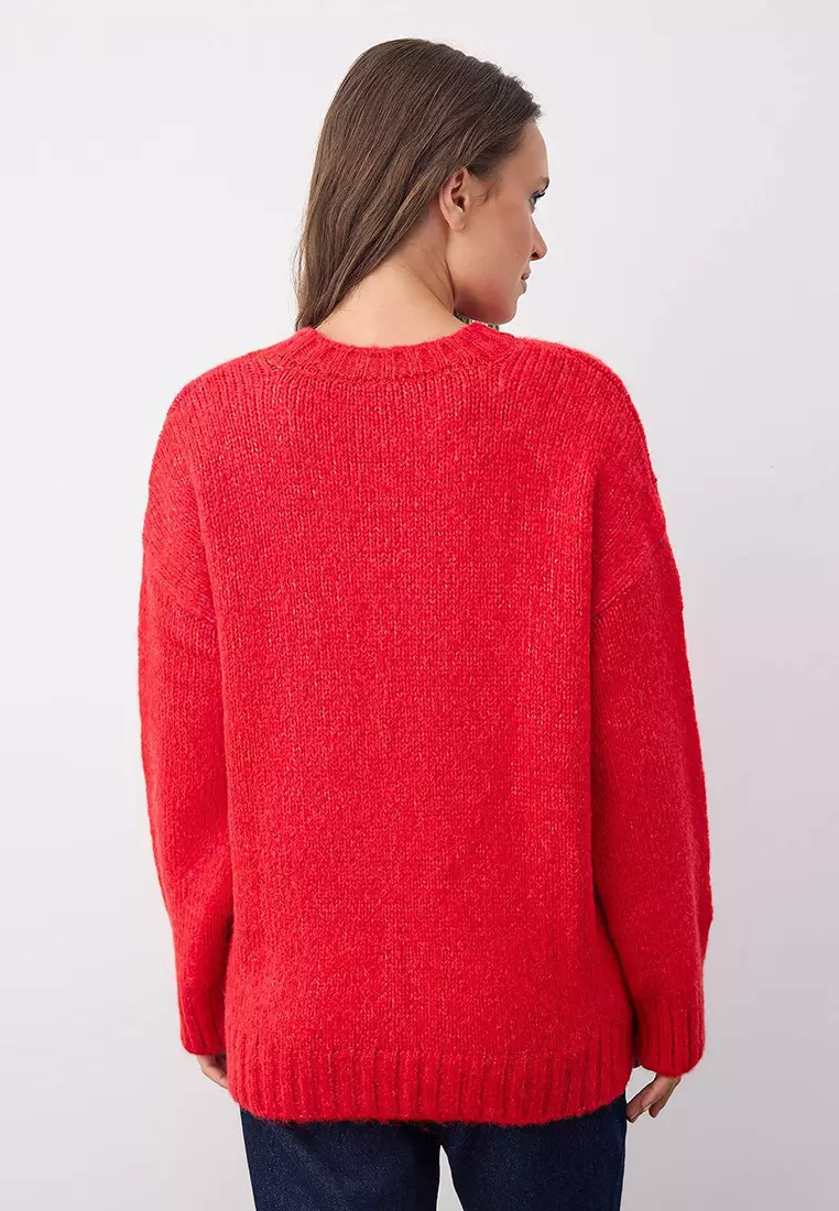 Wardrobe Essentials Red Soft Textured Loose Fit Basic Knit Sweater | Twoaw26Kz00073