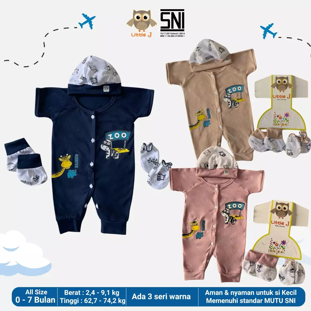 Little J - Zebra Fun Zoo -Sleeved Bodysuits - Set Terusan(Multi) -Romper Bayi - Romper Set Baby 4 in 1 Bayi Laki laki Bayi Perempuan ( Sarung tangan,Sarung Kaki,Topi,Baju)