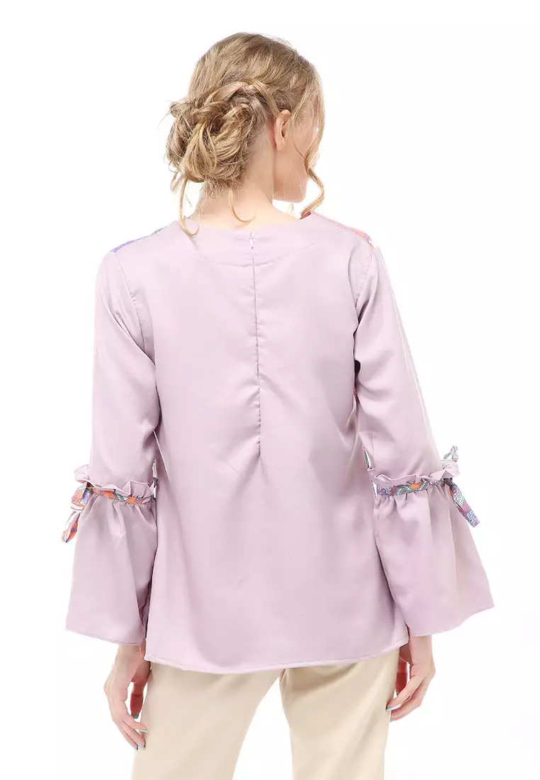 Lynelle Blouse Batik Wanita Safeya Lengan Panjang Material Cotton ORIGINAL - Purple