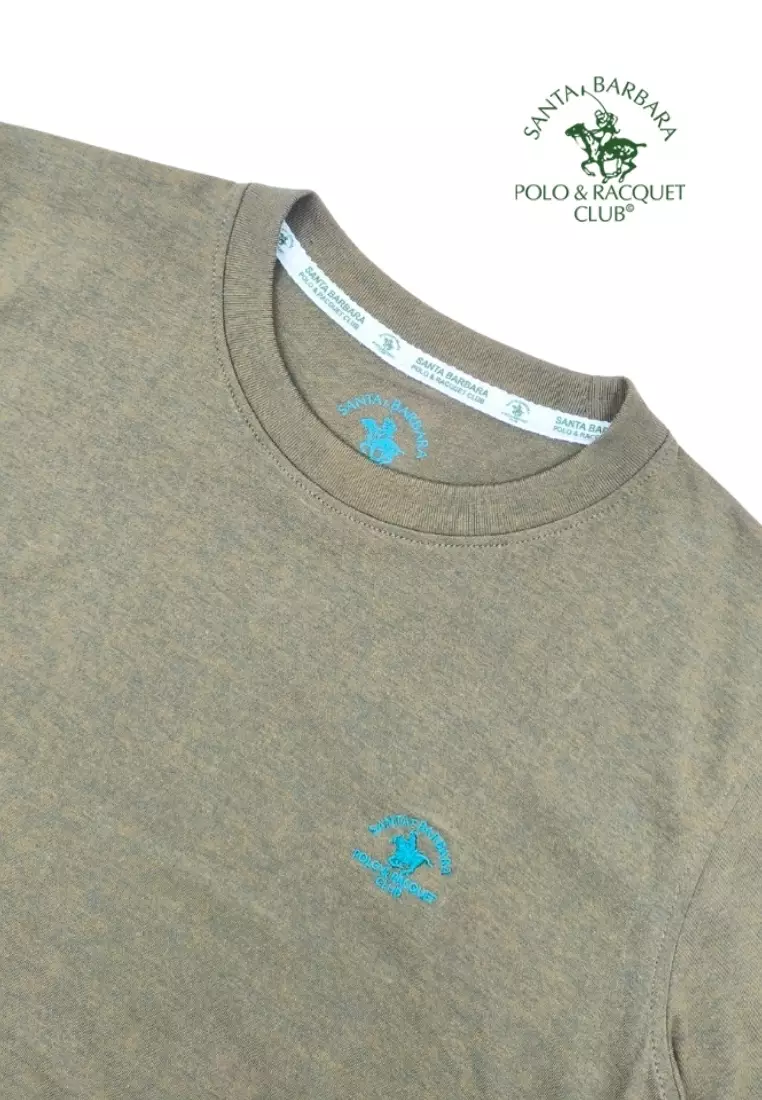 Plain Casual Cotton T-shirt with Embroidery logo on Chest-GREEN