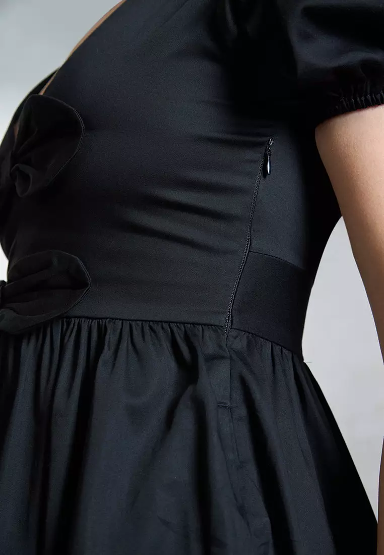 VIRGIO Cotton Stretch Black Mini Bow Dress