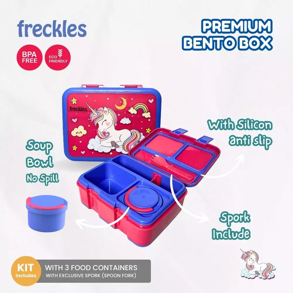 Freckles Bento Box - Unicorn - Kotak makan anak dengan mangkuk dan tutup silikon