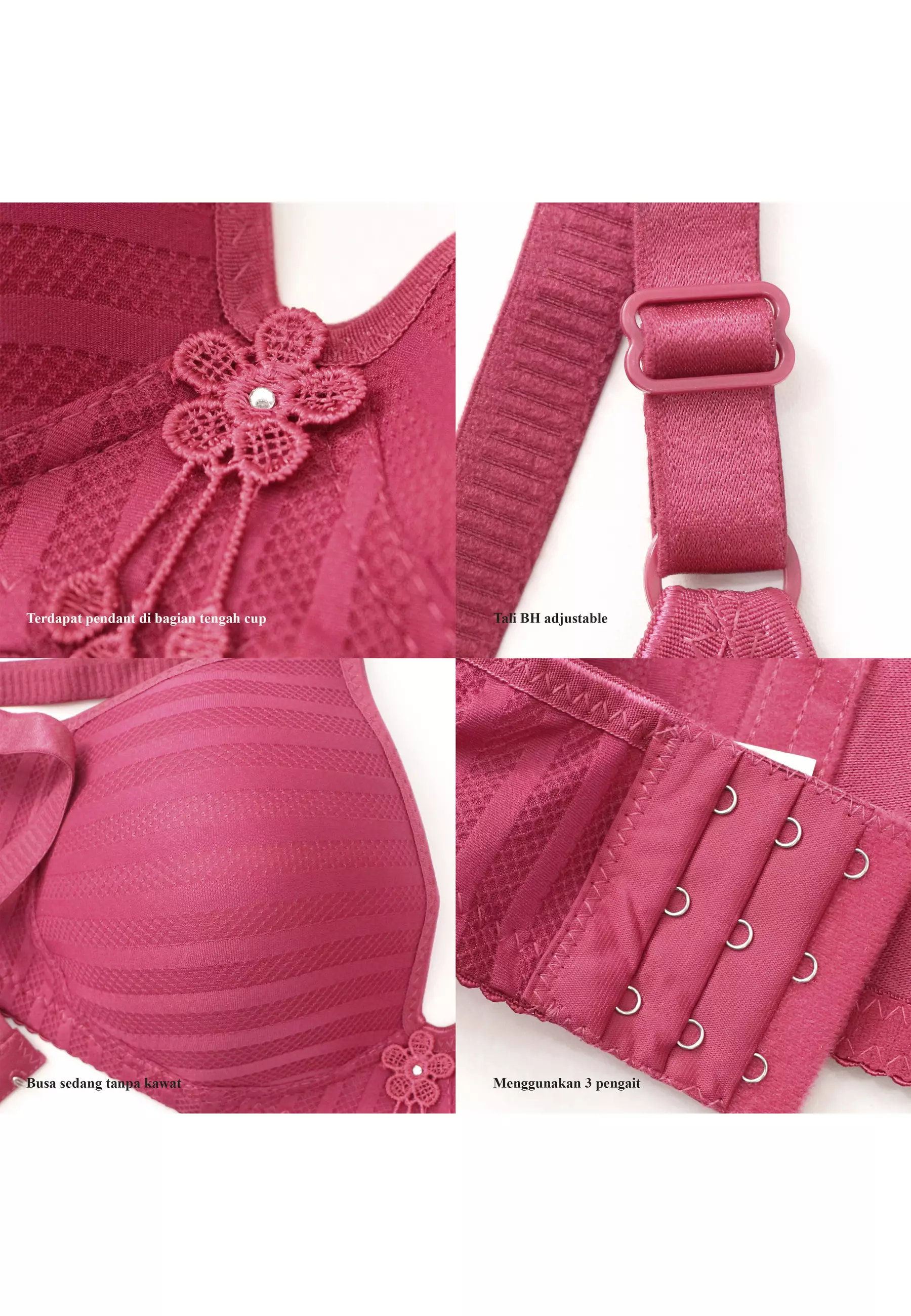 Wimiu BH Bra Wanita BH Tanpa Kawat Busa Tipis Motif Garis Jaring 100111