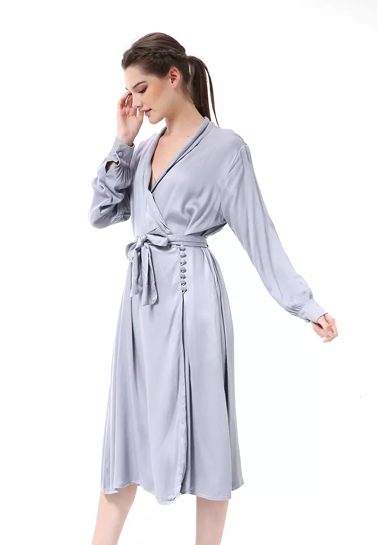 Rachel Dress Wanita Lengan Panjang Busui Frendly Model Stylish Material Cotton Rayon ORIGINAL - Gray