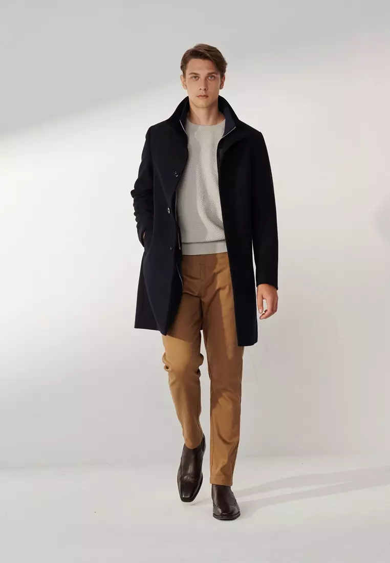 Midnight Night Blue Faux Two-Piece Down Overcoat