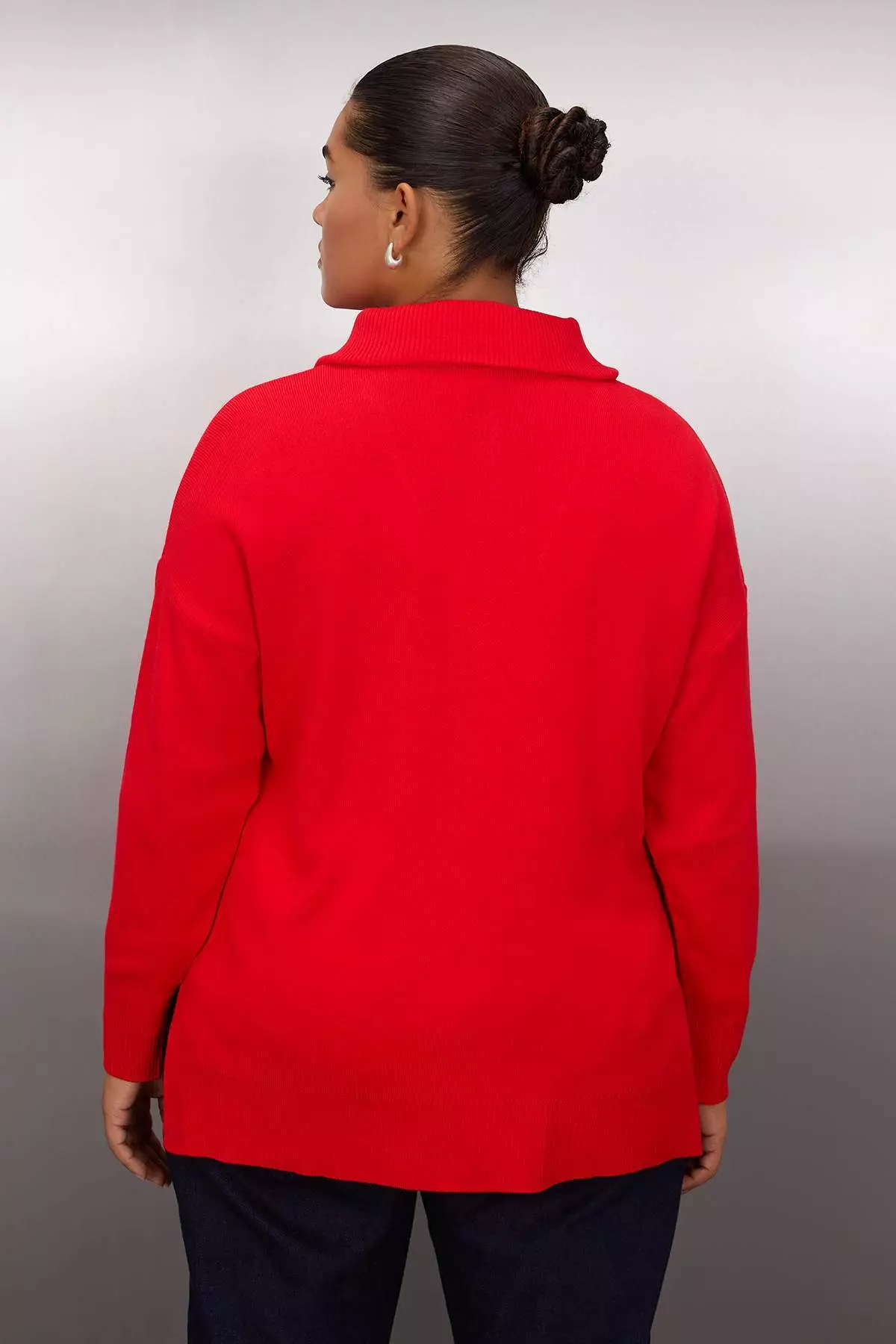 Plus Size Half-Zip Slit Knit Sweater