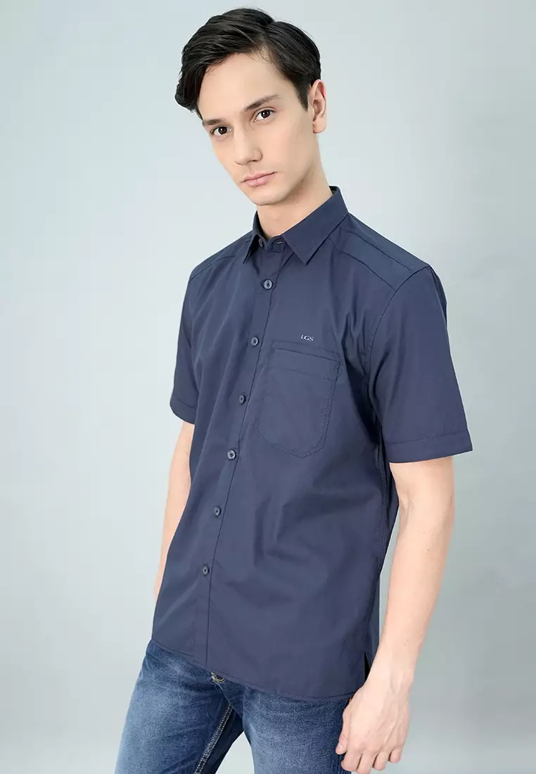 LGS - Kemeja Casual Pria Polos Warna Navy CSH.271.S2001.207.C