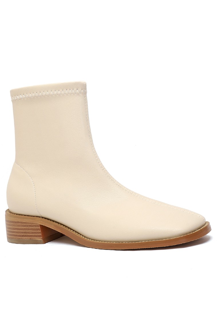 Square Toe Microfiber Leather Ankle Boots 638-1