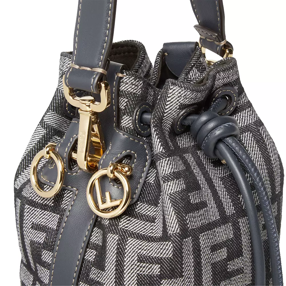 Mini Mon Tresor FF Jacquard Bucket Bag Dark Blue Denim