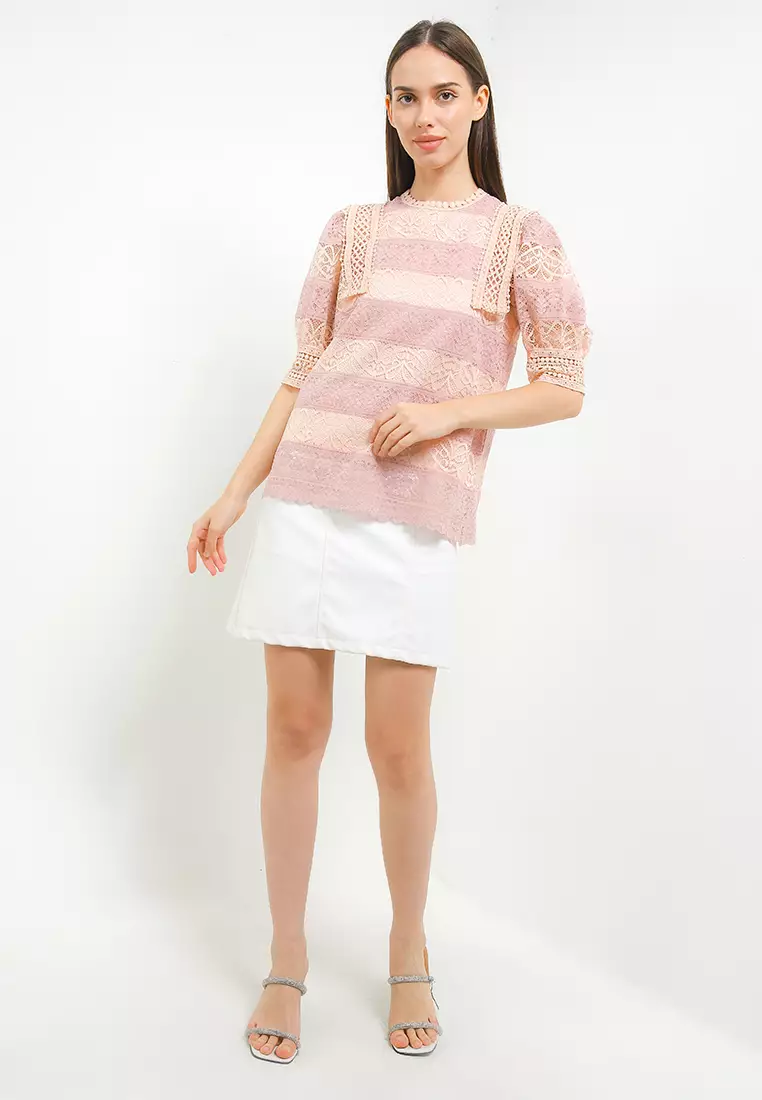 Lace Trim 2 Tone Lace Blouse