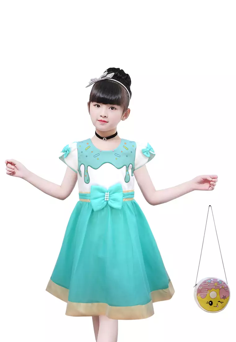 Two Mix Baju Anak Anak Perempuan Cantik Bonus Gratis Tas Anak Cantik Bahan Kaos + Satin 4181