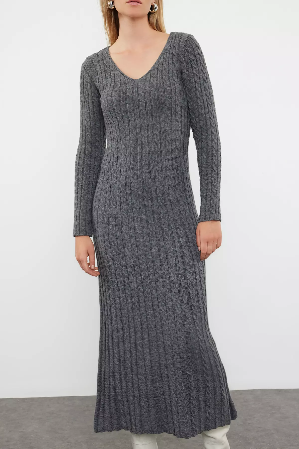Maxi Knitwear Hair Knitted Dress Anthracite Basic Model