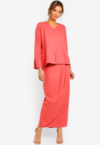 Anna Back Pleated Kurung Set from BELLAPIZO in Pink