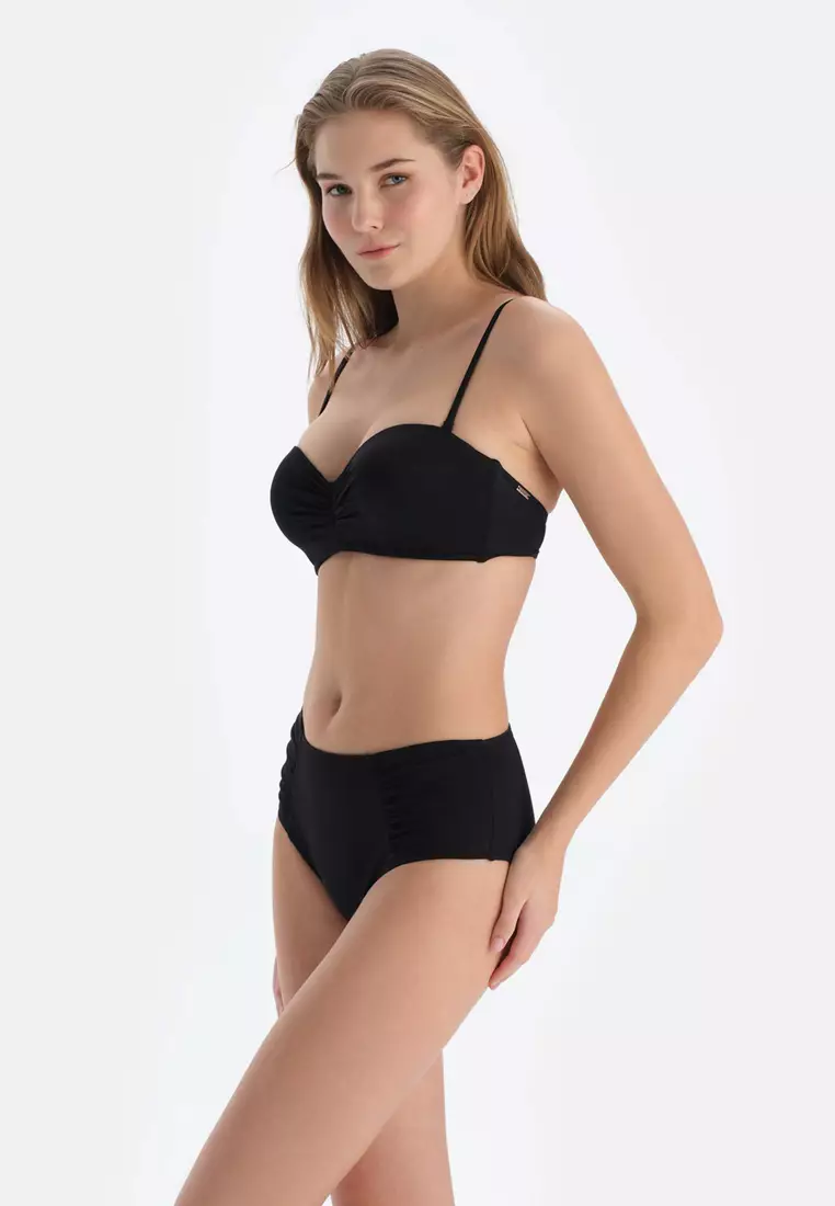 Black Strapless Bikini Top, Full-Cup, Underwire, Swimwear for Women